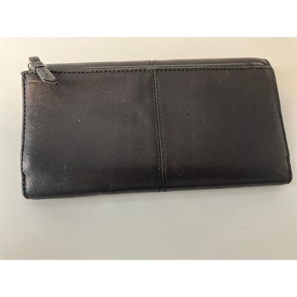 COACH LARGE BLACK SMOOTH LEATHER WALLET WITH EMBOSSED LOGO - Picture 2 of 14